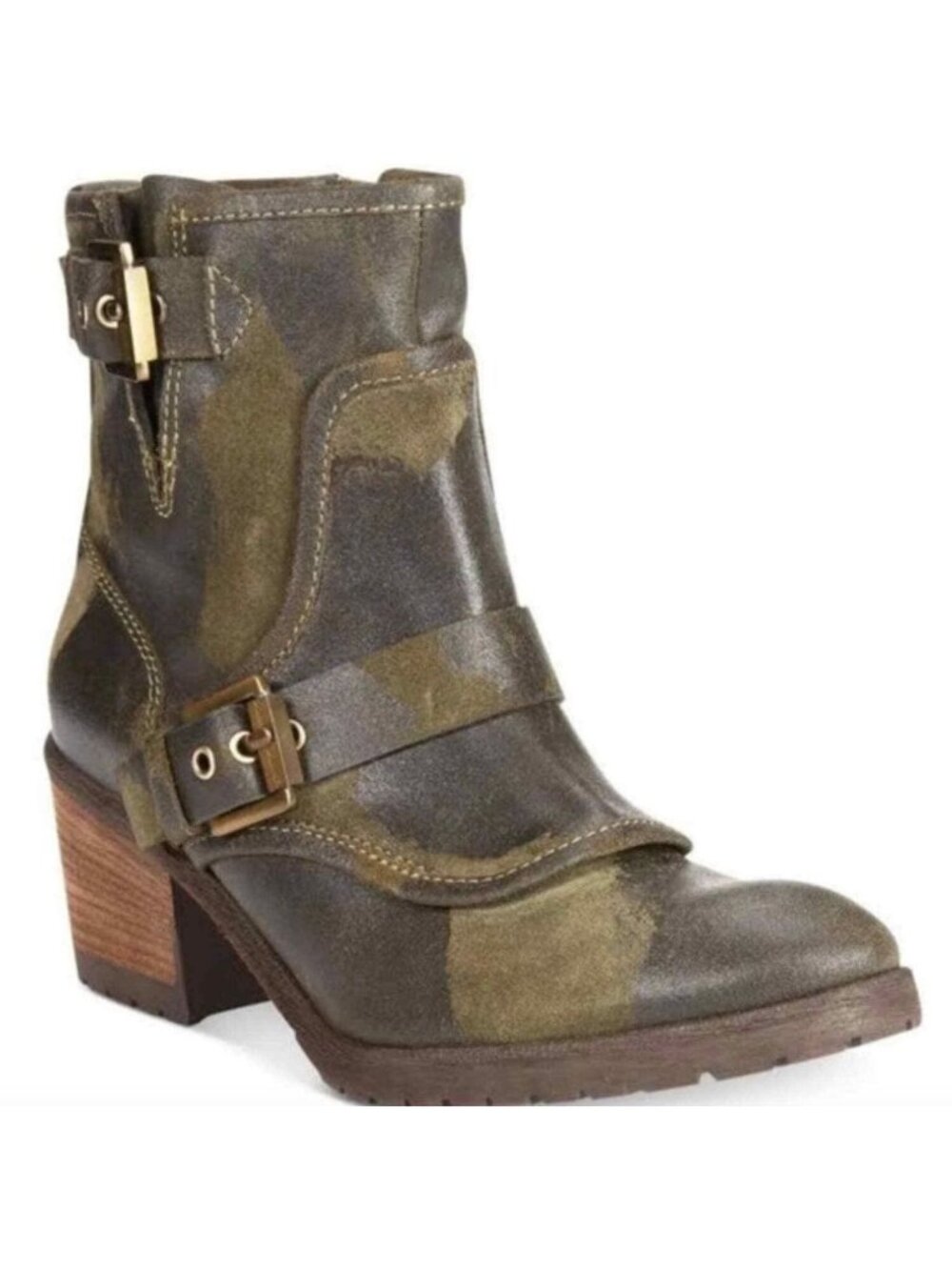 Donald J. Pliner Espresso Suede Delta Short Combat Boots Camo Size 7.5